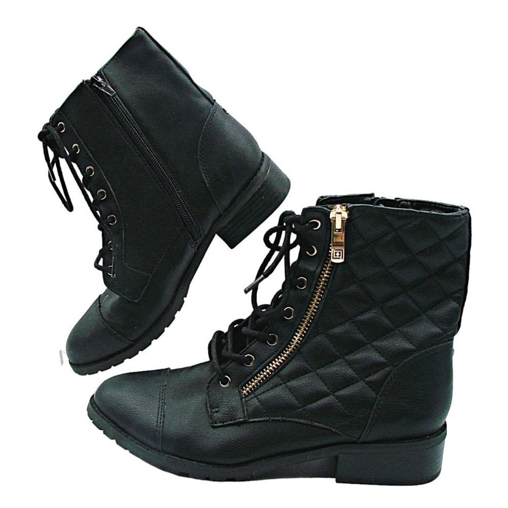 Liz Claiborne Reina Black Combat Biker Moto Quilted Ankle Boots Sz 6.5 MSRP $95